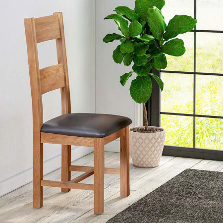 Ghế 2 Nan : Gỗ Sồi + Mặt Ghế Nệm Da PU ( Màu Đen )